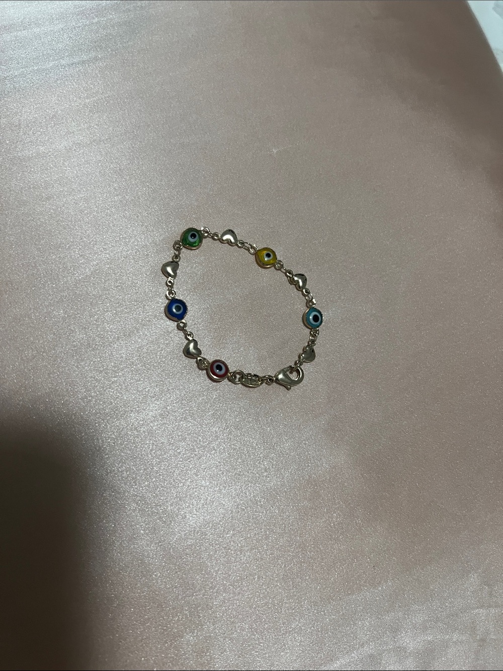 Gold Tone Multicolor Evil Eye Heart Link Bracelet
